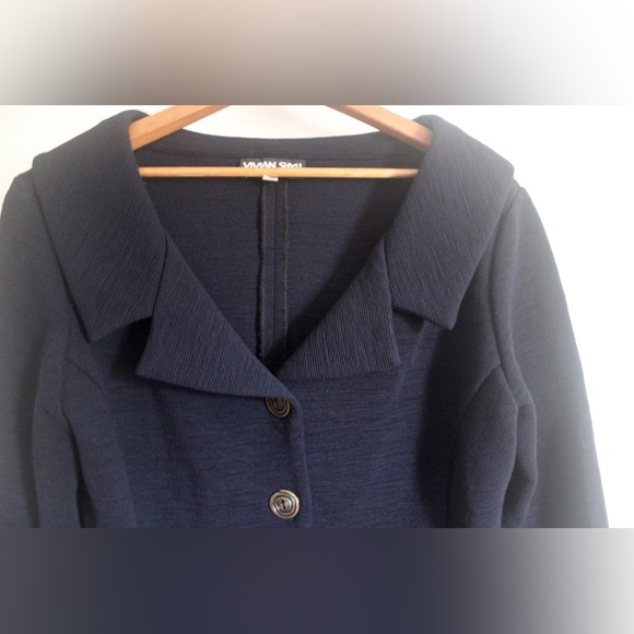 90’s Vintage Dark Blue Wool Jacket, Vivian Shyu, Winter Fashion Coat - Picture 5 of 9